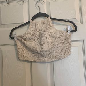 Charlotte Russe – Cream Crochet Halter Tie Crop Top - Size M